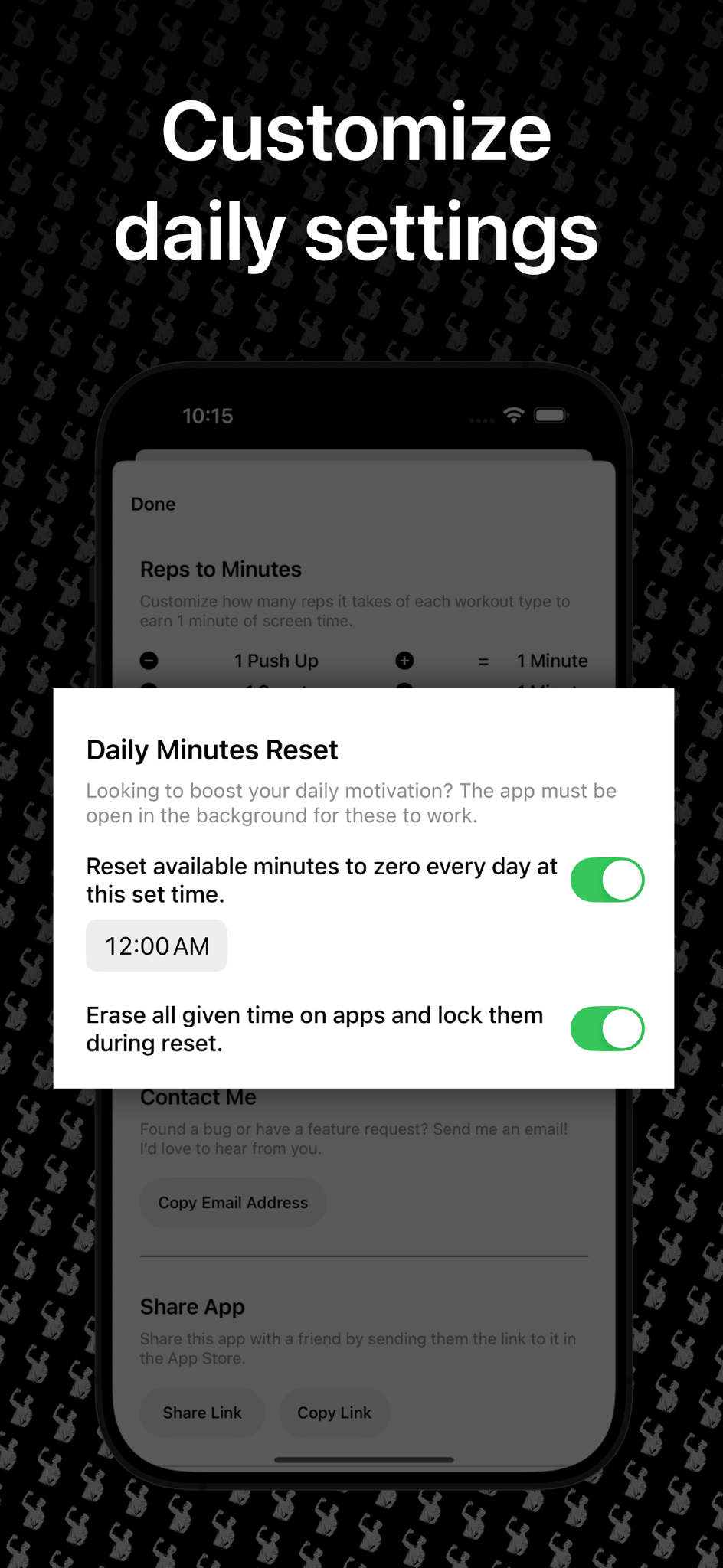 Customizing daily screen time reset settings in Fit to Scroll