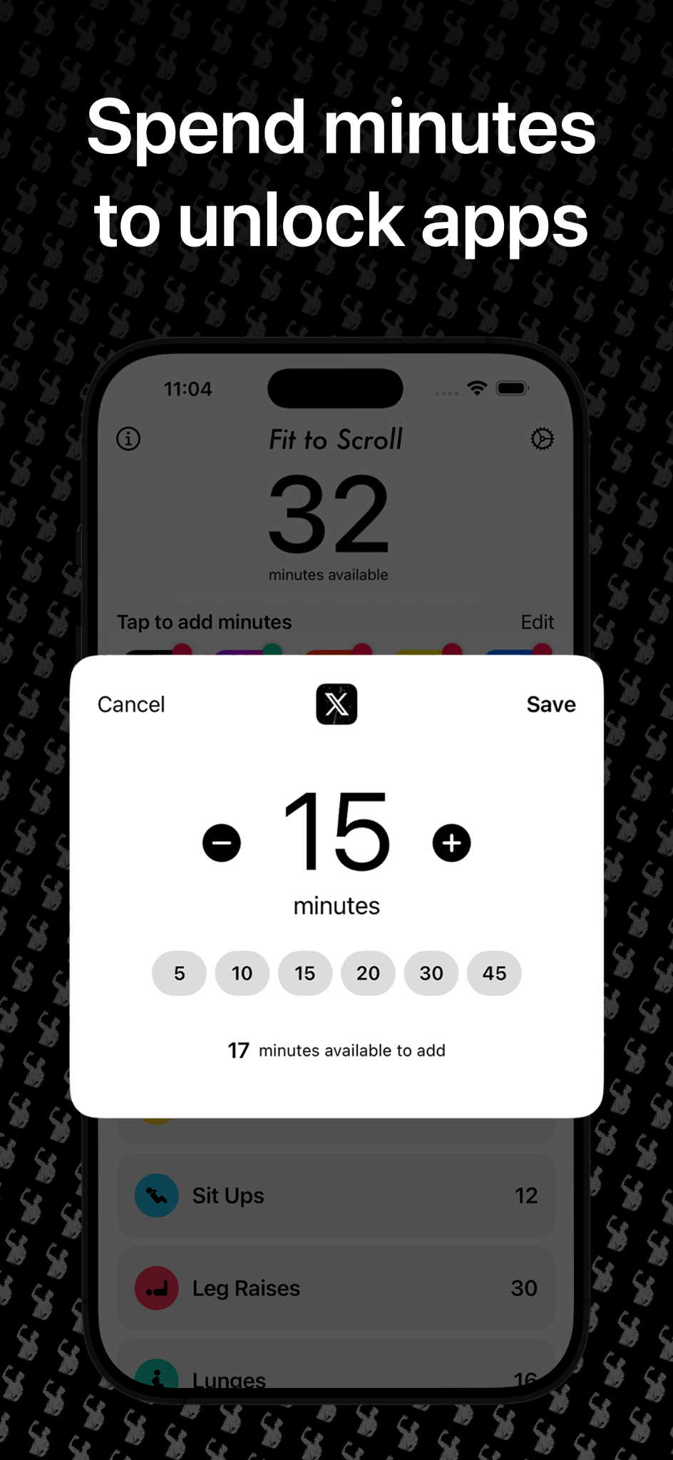 Spending earned minutes to unlock an app in Fit to Scroll